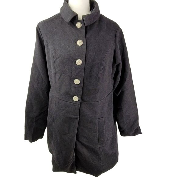 Torrid Coat Womens Size 12 Black Long Black Pockets Viscose Military Jacket Warm - Picture 1 of 8